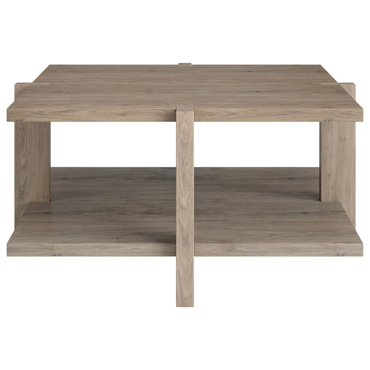 Scandinavian-Inspired Antiqued Gray Oak Square Coffee Table with Storage