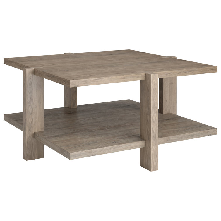 Scandinavian-Inspired Antiqued Gray Oak Square Coffee Table with Storage