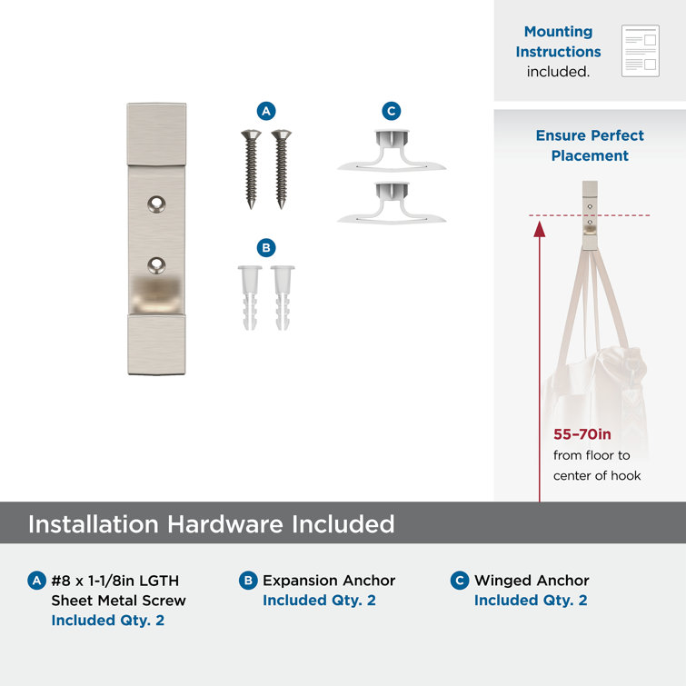 Satin Nickel Double Prong Decorative Wall Hook