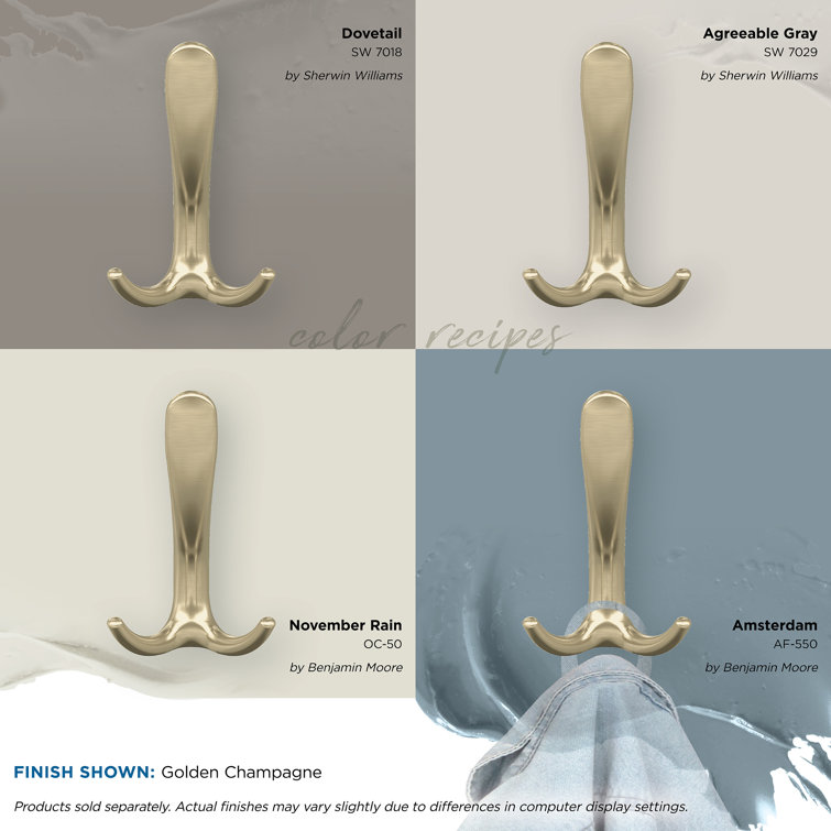 Golden Champagne Triple Prong Decorative Metal Wall Hook