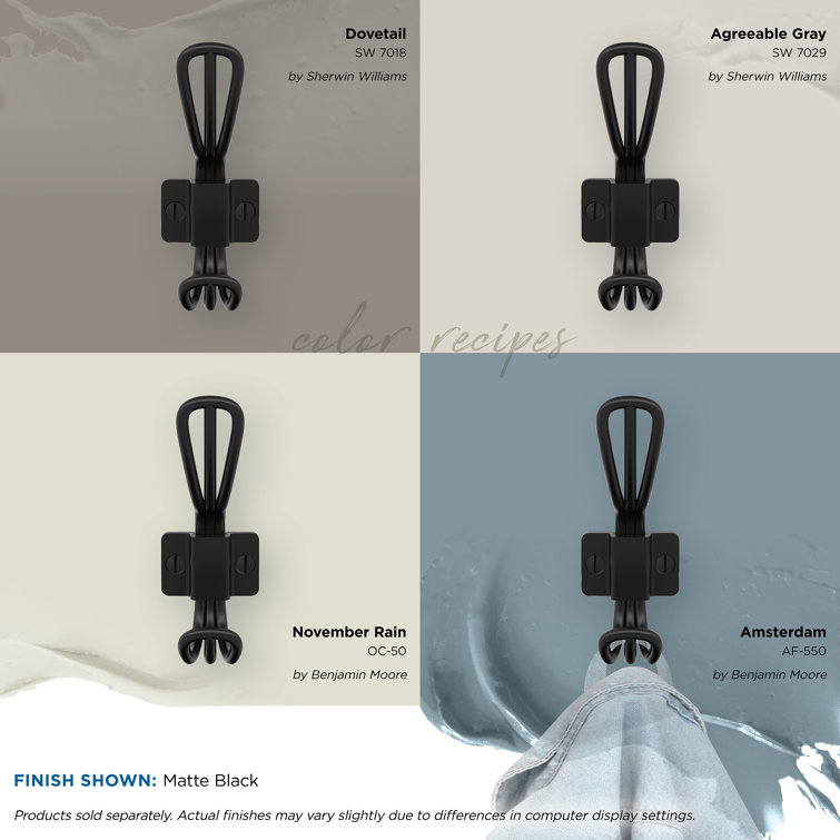 Matte Black Double Prong Decorative Metal Wall Hook