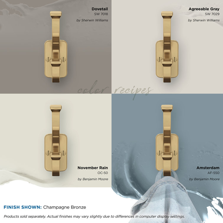 Champagne Bronze Double Prong Decorative Metal Wall Hook