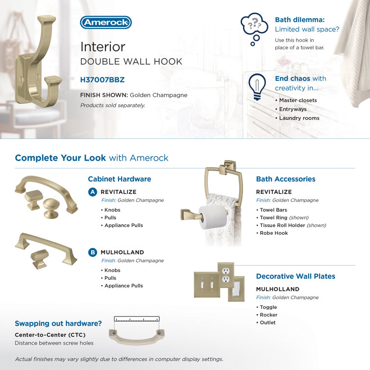 Golden Champagne Double Prong Metal Wall Hook