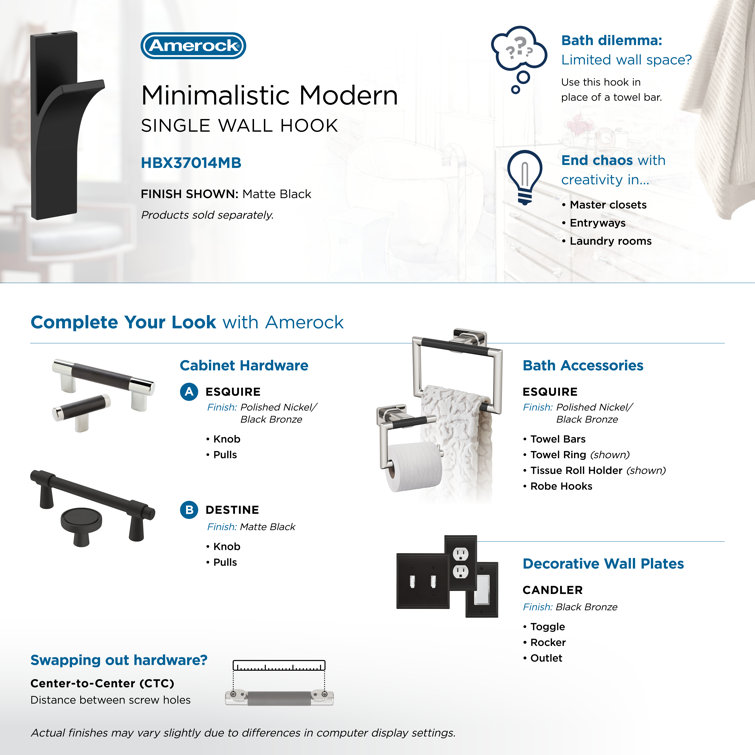 Matte Black Single Prong Decorative Metal Wall Hook
