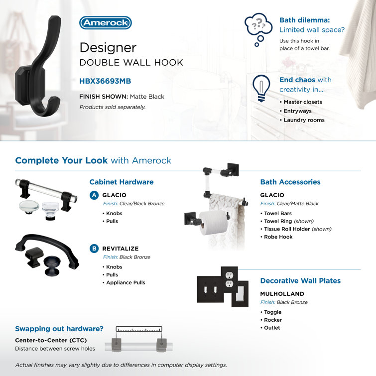 Matte Black Double Prong Decorative Wall Hook