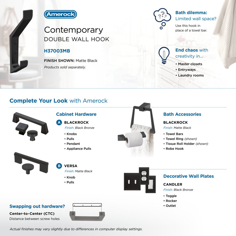 Matte Black Double Prong Metal Wall Hook