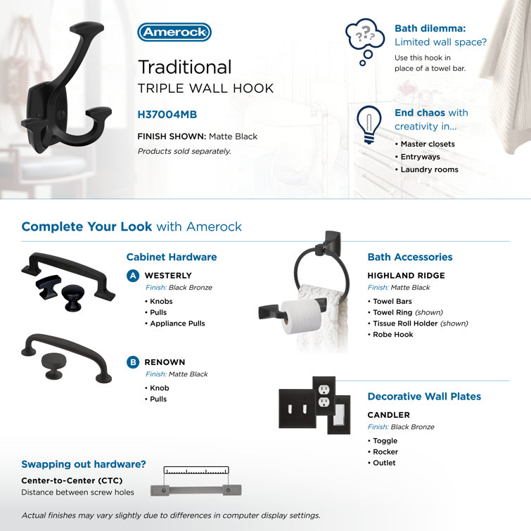 Matte Black Triple Prong Wall Hook for Coats and Bags