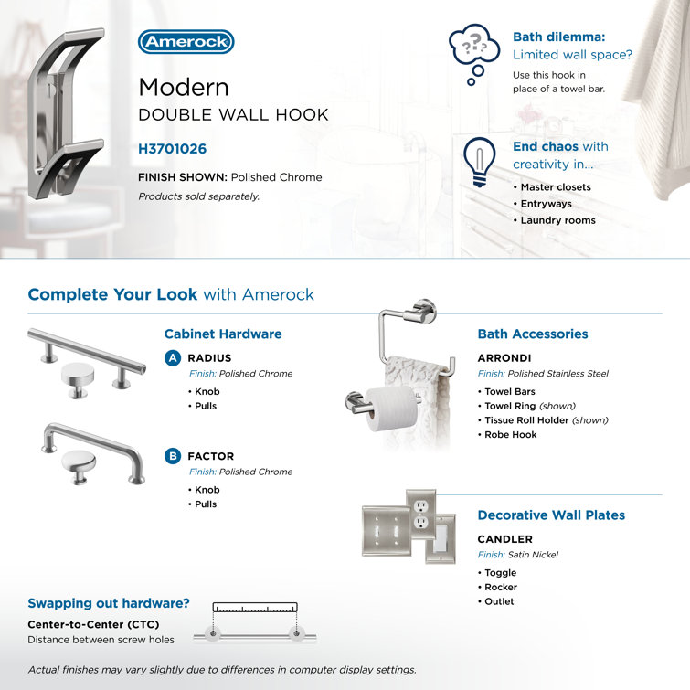 Chrome Double Prong Contemporary Metal Wall Hook