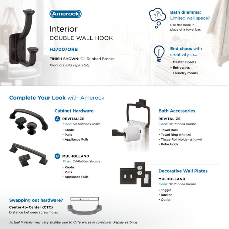 Oil Rubbed Bronze Double Prong Decorative Wall Hook
