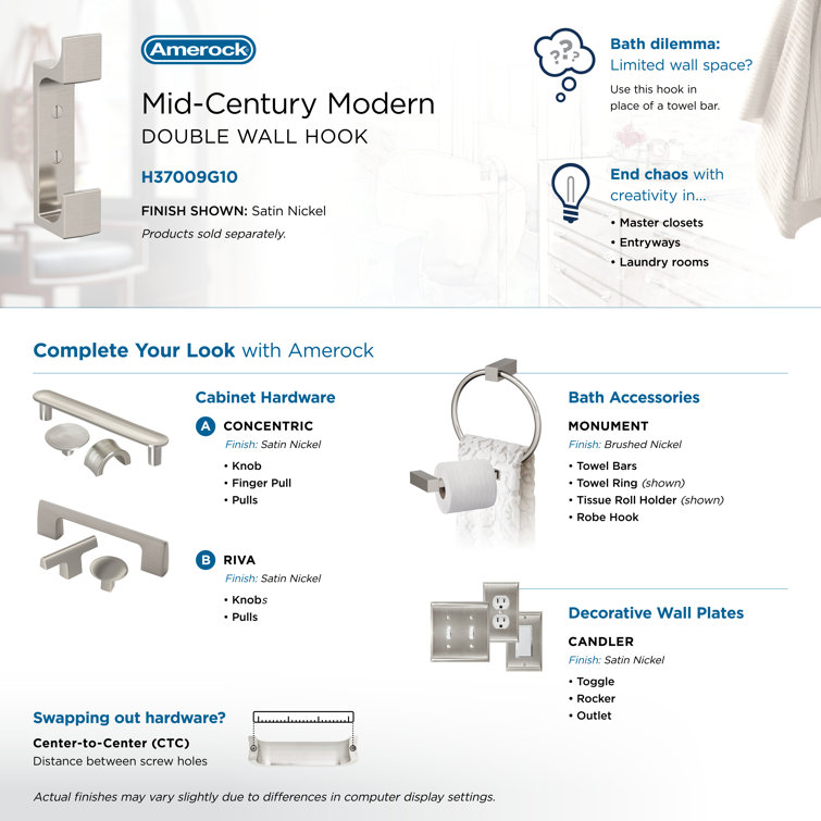 Satin Nickel Double Prong Decorative Wall Hook