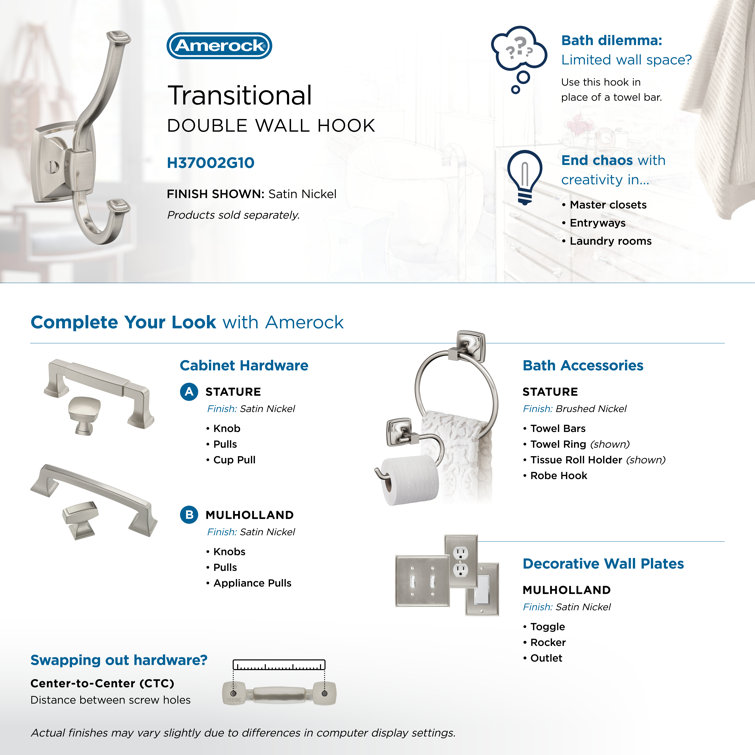 Satin Nickel Double Prong Decorative Wall Hook
