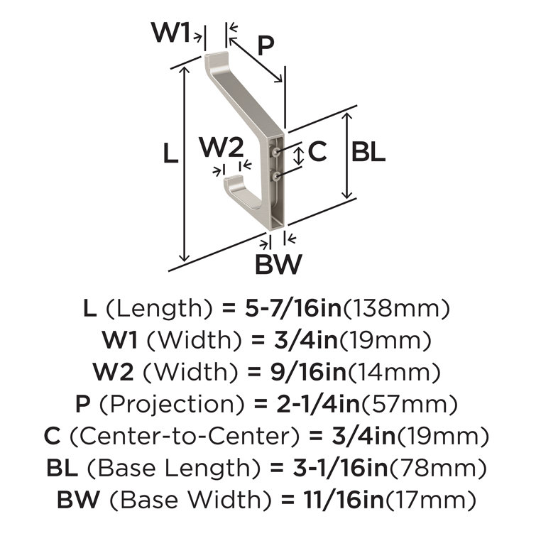 Satin Nickel Double Prong Metal Wall Hook