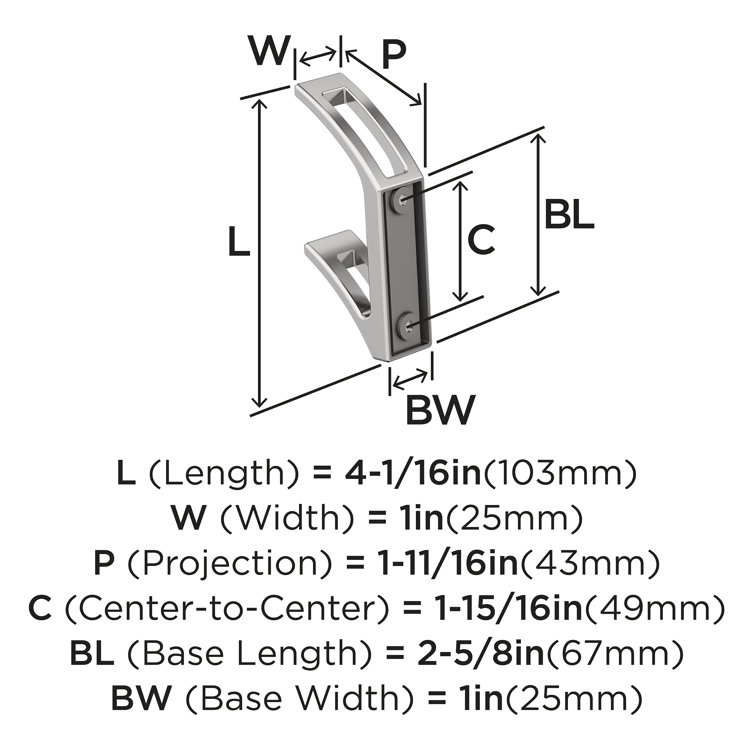 Chrome Double Prong Contemporary Metal Wall Hook