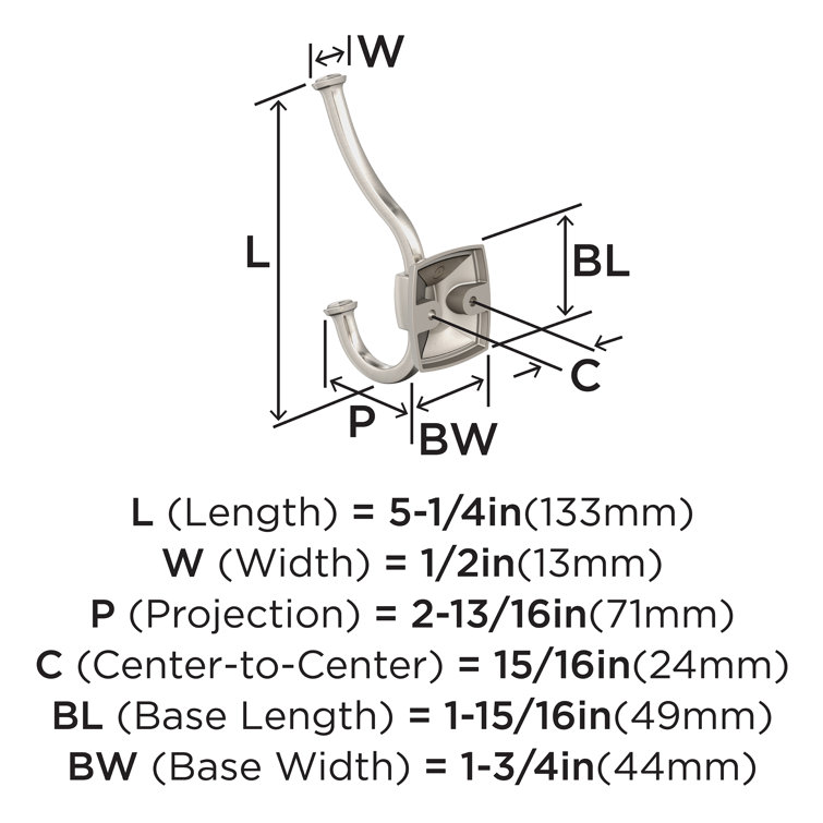 Satin Nickel Double Prong Decorative Wall Hook