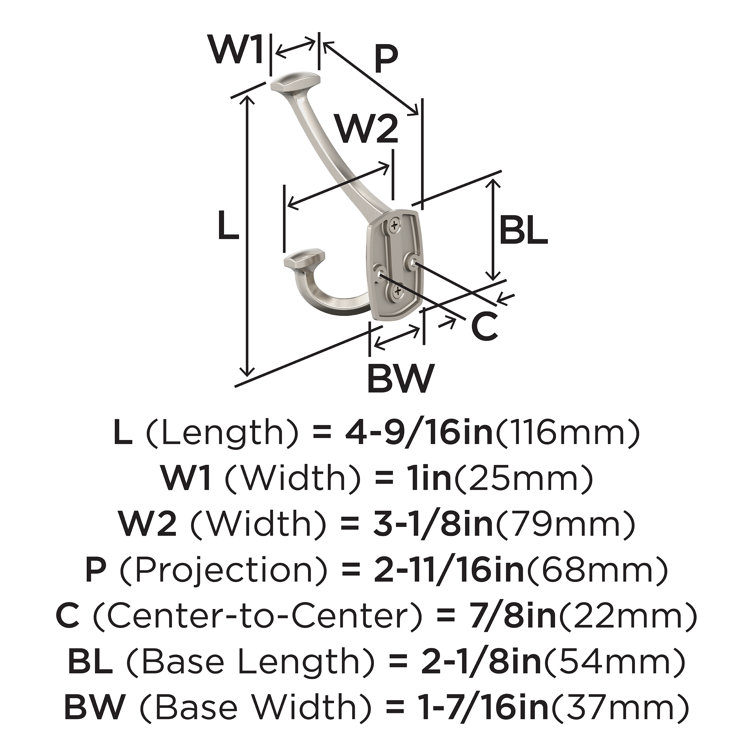 Satin Nickel Triple Prong Decorative Wall Hook