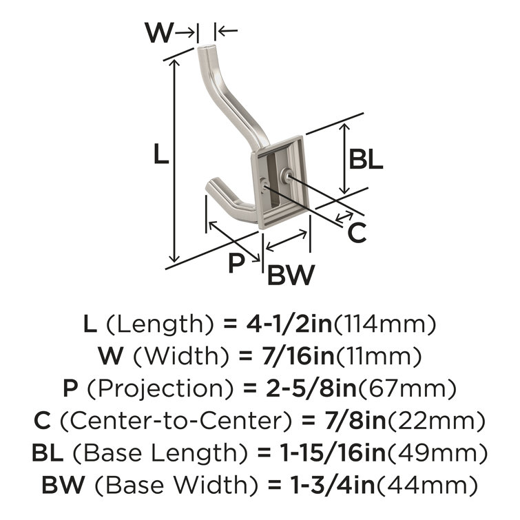 Satin Nickel Double Prong Decorative Wall Hook