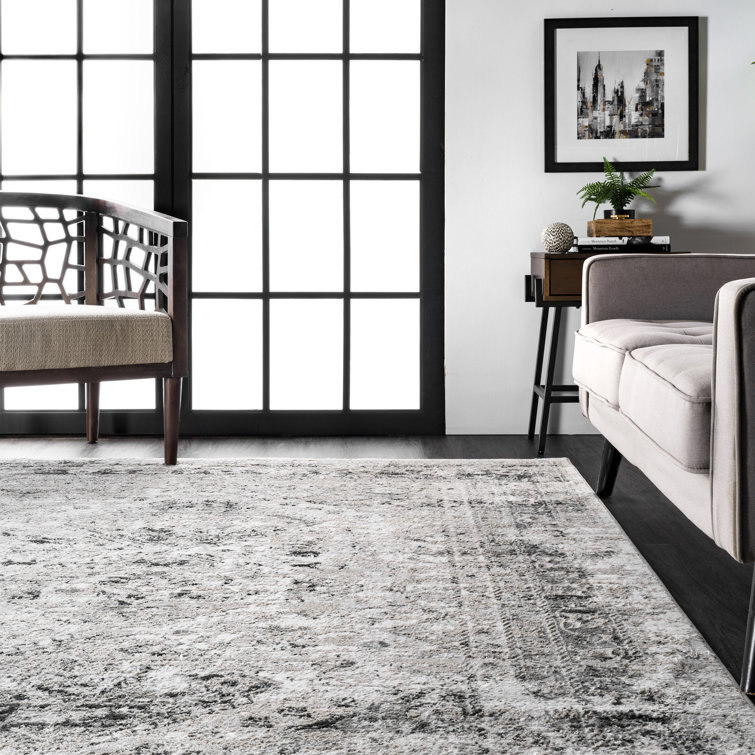 Fullwood Gray and Black Rectangular Synthetic Rug 9' x 12'