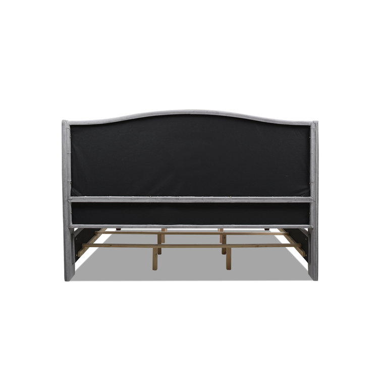 Arctic Blue Velvet Upholstered King Bed with Nailhead Trim