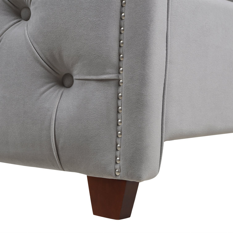 Arctic Blue Velvet Upholstered King Bed with Nailhead Trim