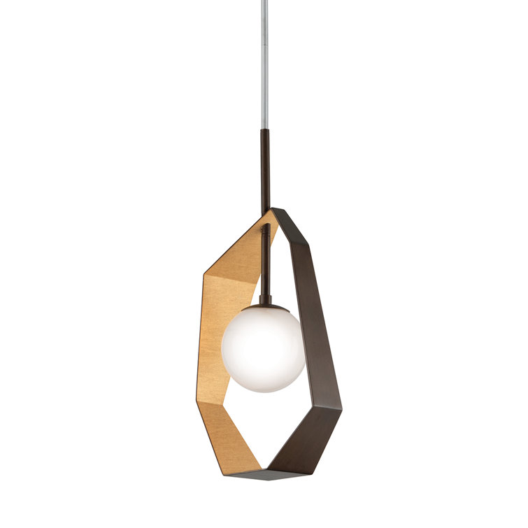 Origami Bronze & Gold Leaf Globe Pendant with Frosted Glass