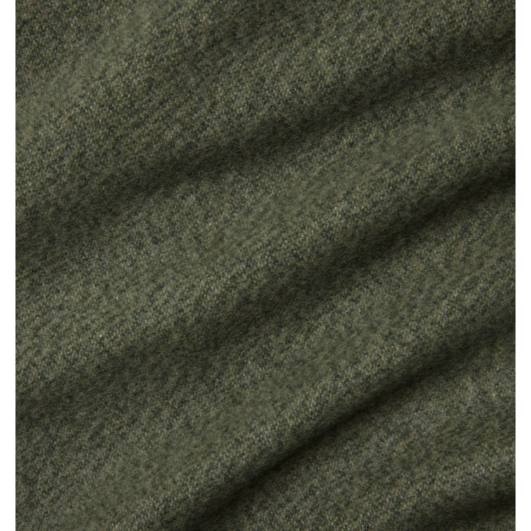 Loden Green Wool Throw Blanket with Fringe