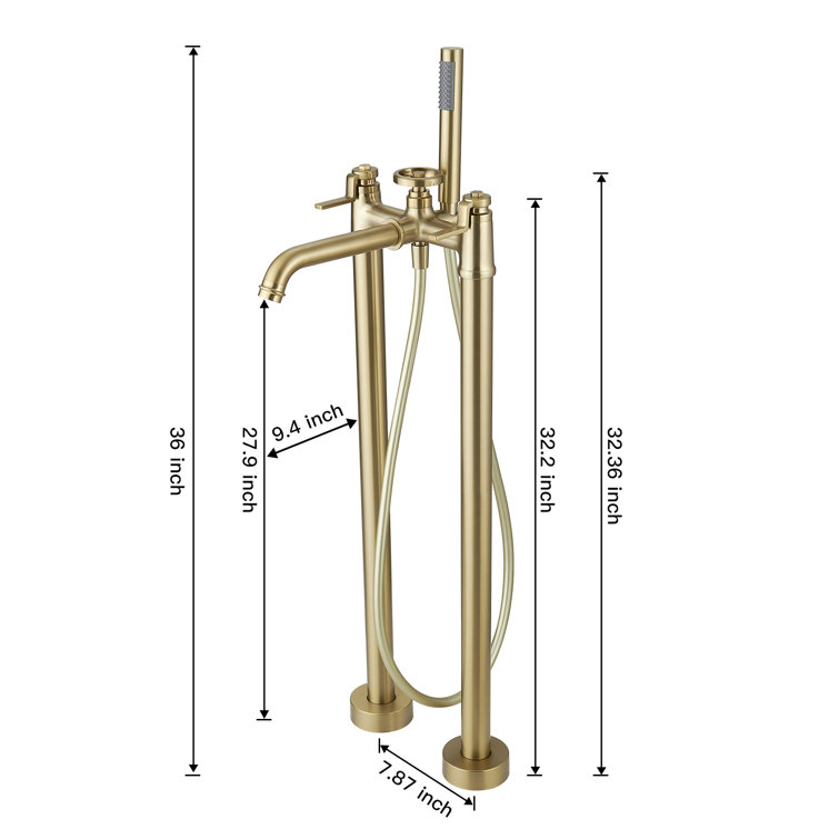 Brushed Gold 2-Handle Deck-Mount Roman Tub Faucet with Hand Shower