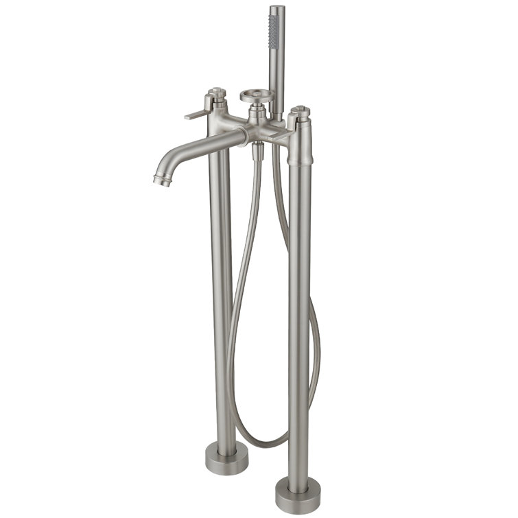 Brushed Nickel Freestanding Floor Mount Tub Faucet with Hand Shower