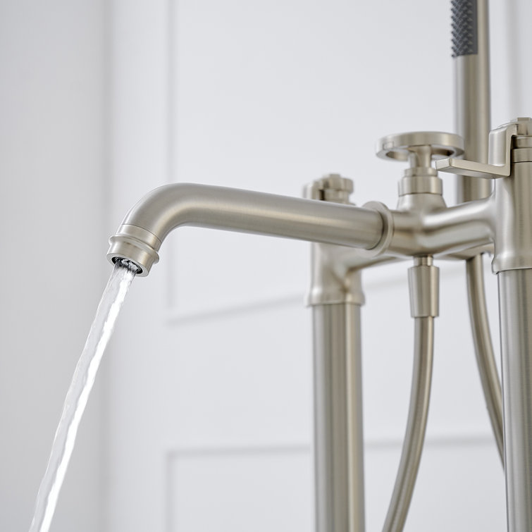 Brushed Nickel Freestanding Floor Mount Tub Faucet with Hand Shower