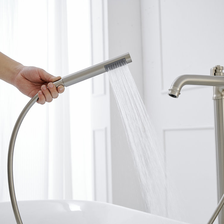 Brushed Nickel Freestanding Floor Mount Tub Faucet with Hand Shower