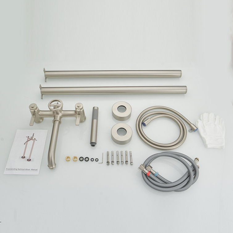 Brushed Nickel Freestanding Floor Mount Tub Faucet with Hand Shower