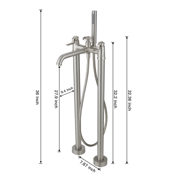 Brushed Nickel Freestanding Floor Mount Tub Faucet with Hand Shower