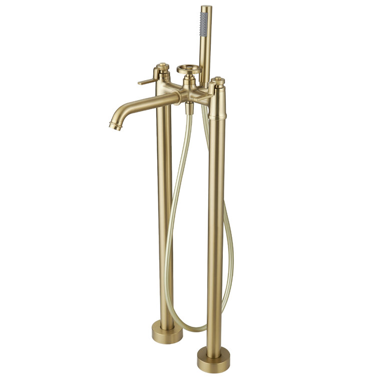 Brushed Gold 2-Handle Deck-Mount Roman Tub Faucet with Hand Shower