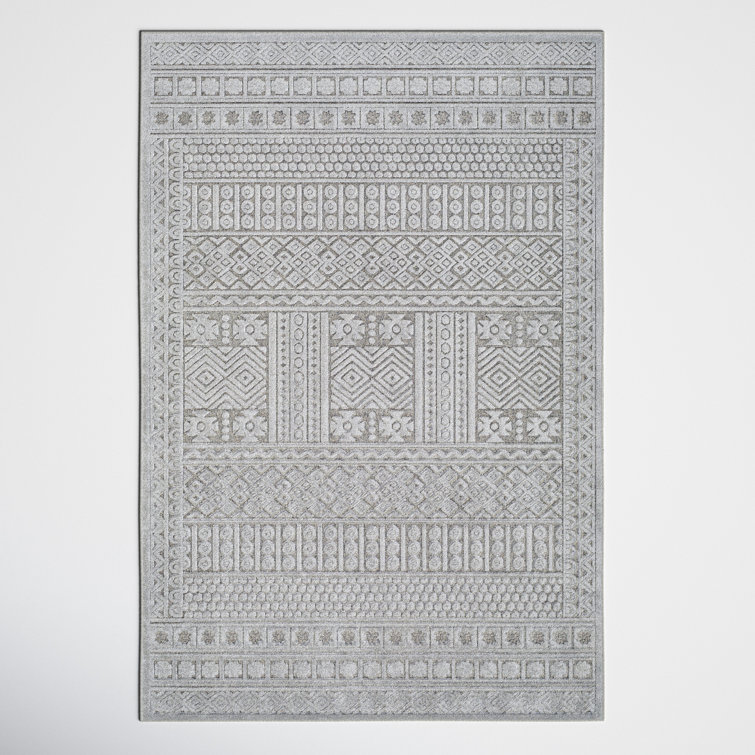 Gray Rectangular Wool and Viscose Bohemian Rug