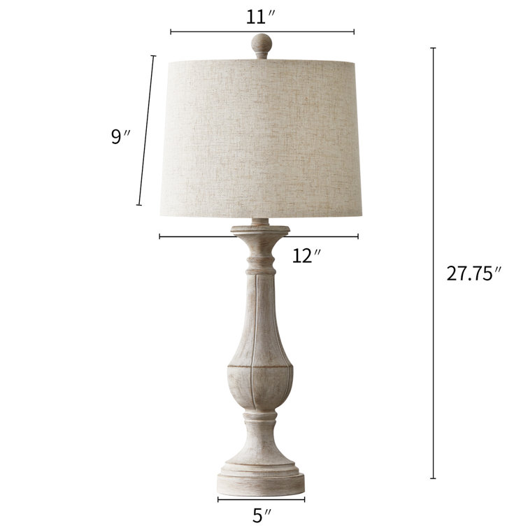 27.5'' Beige Linen Drum Shade Table Lamp Set with USB Ports