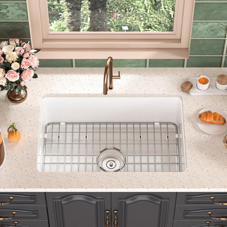 White Fireclay 27" Single Bowl Drop-In Kitchen Sink