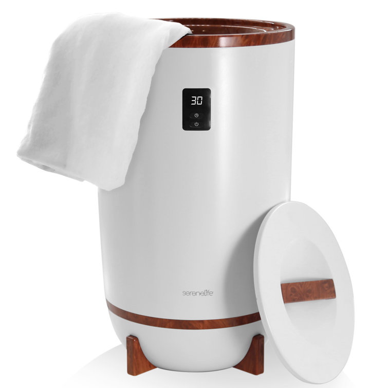 White and Brown Electric Towel Warmer with Timer and LED Display