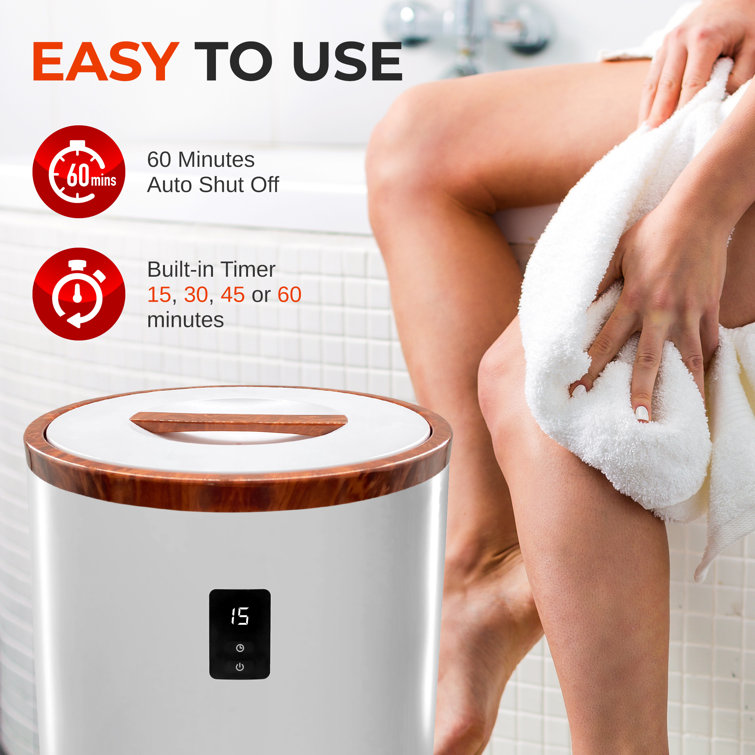 White and Brown Electric Towel Warmer with Timer and LED Display