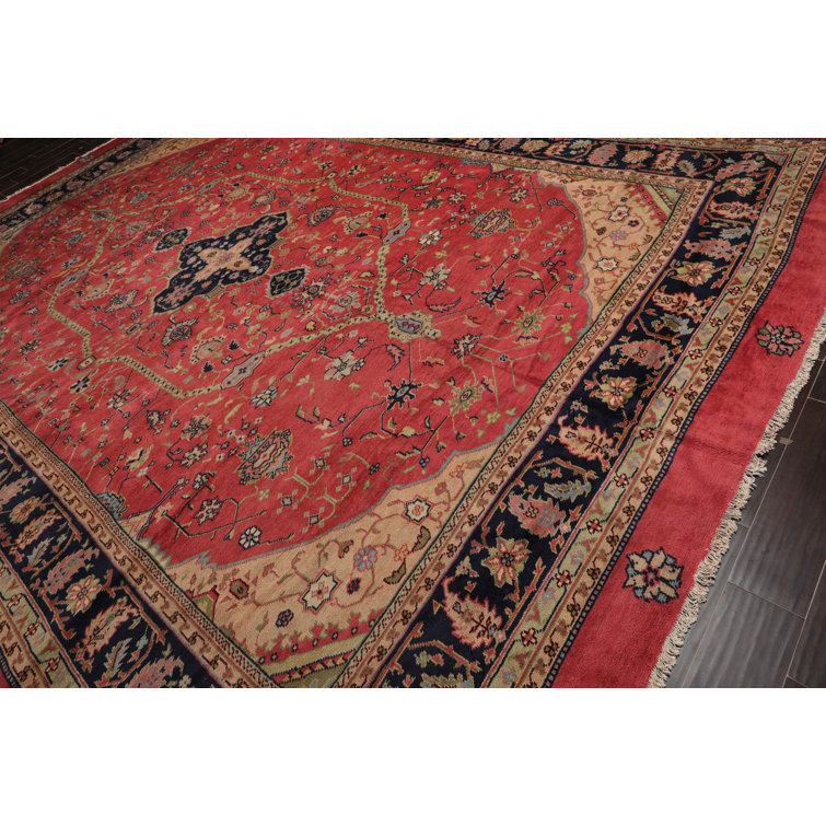 Hand-Knotted Red and Beige Wool Oriental Rug