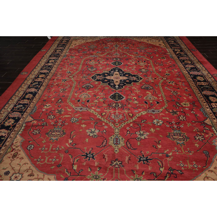Hand-Knotted Red and Beige Wool Oriental Rug