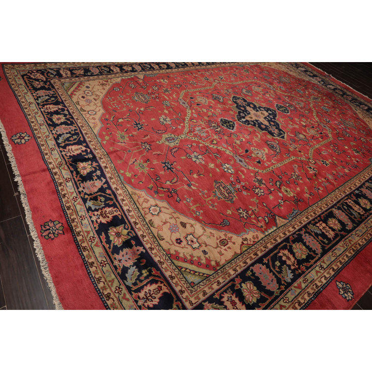 Hand-Knotted Red and Beige Wool Oriental Rug