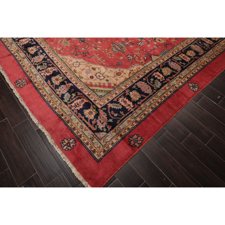 Hand-Knotted Red and Beige Wool Oriental Rug