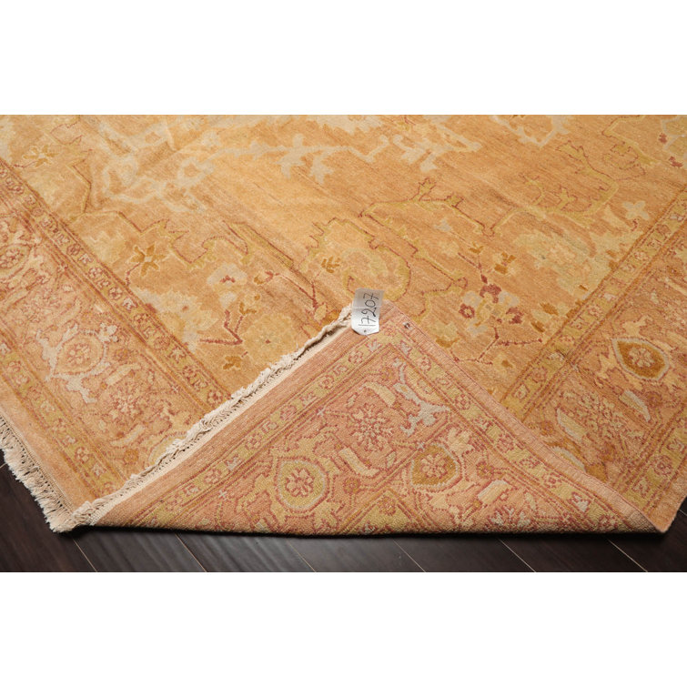 Hand-Knotted Pale Peach and Tan Wool Oriental Rug