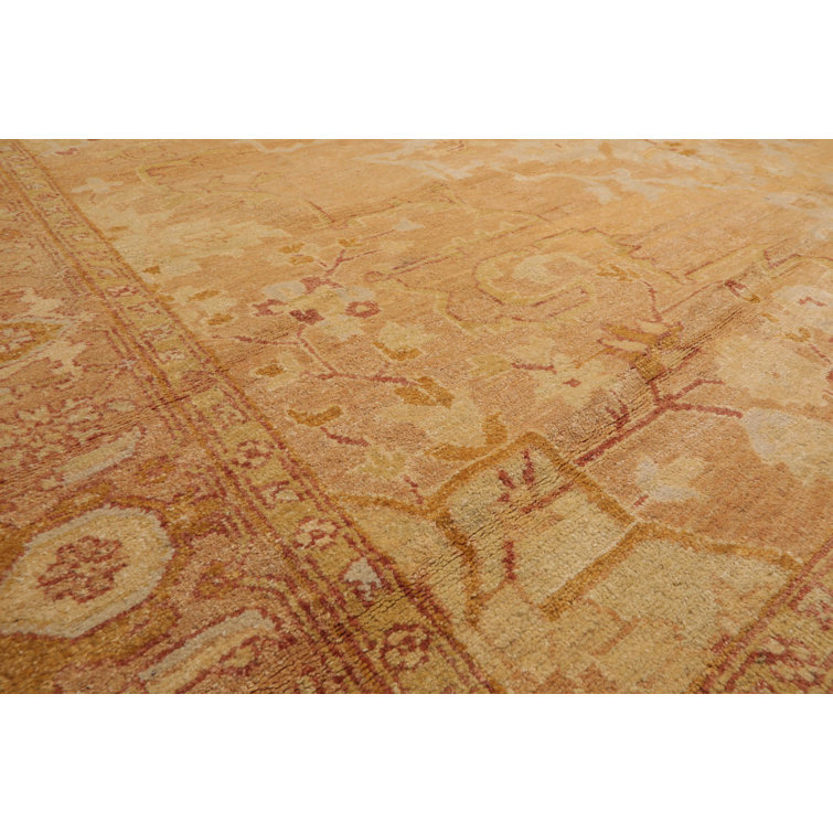 Hand-Knotted Pale Peach and Tan Wool Oriental Rug