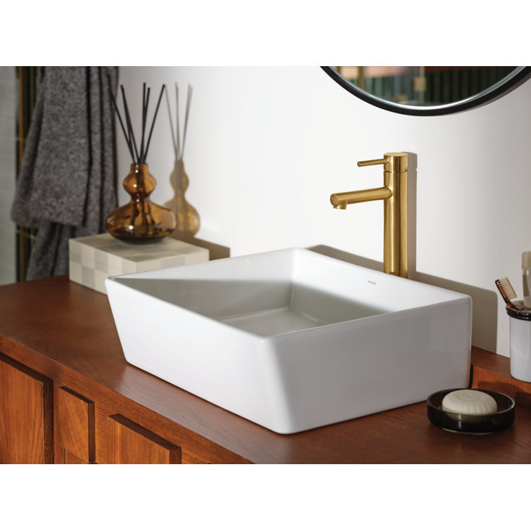 White Rectangular Ceramic Above-Counter Vessel Sink