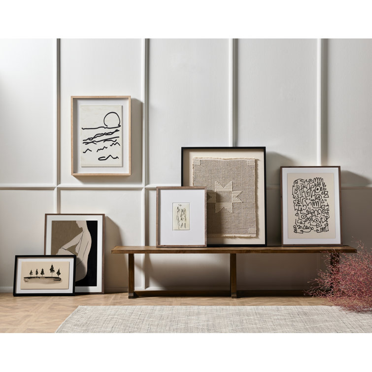 Abstract Black and White Canvas Print with Oak Frame
