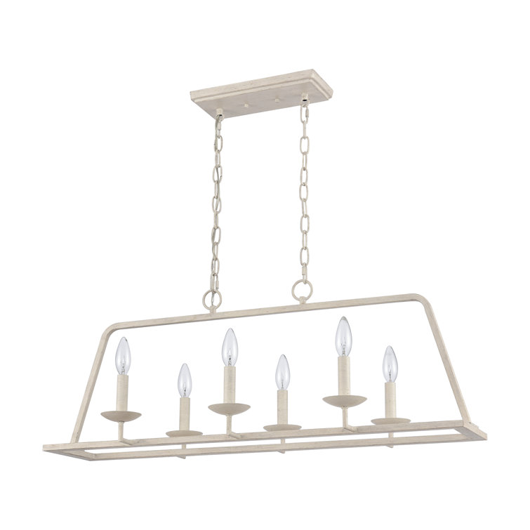 Antique White Steel 6-Light Kitchen Island Pendant