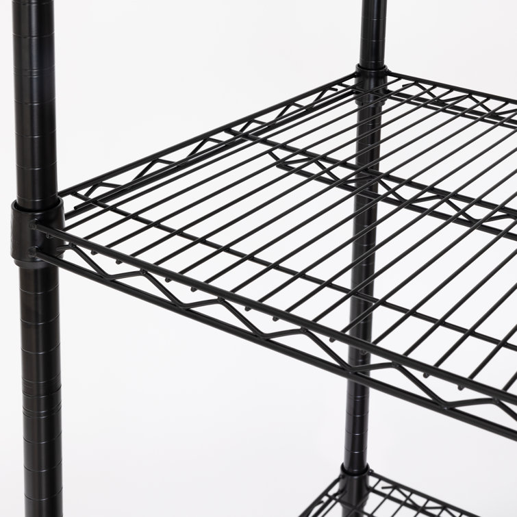 Black Adjustable 5-Tier Steel Wire Shelving Unit with Wheels