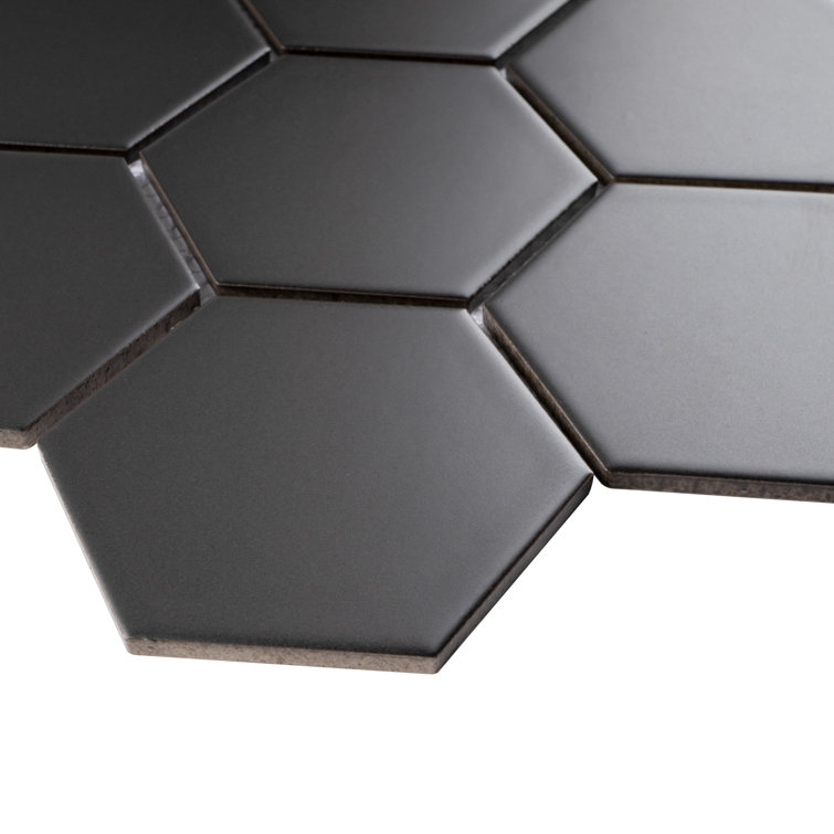 Gray Black Hexagon Matte Porcelain Mosaic Tile Sheet
