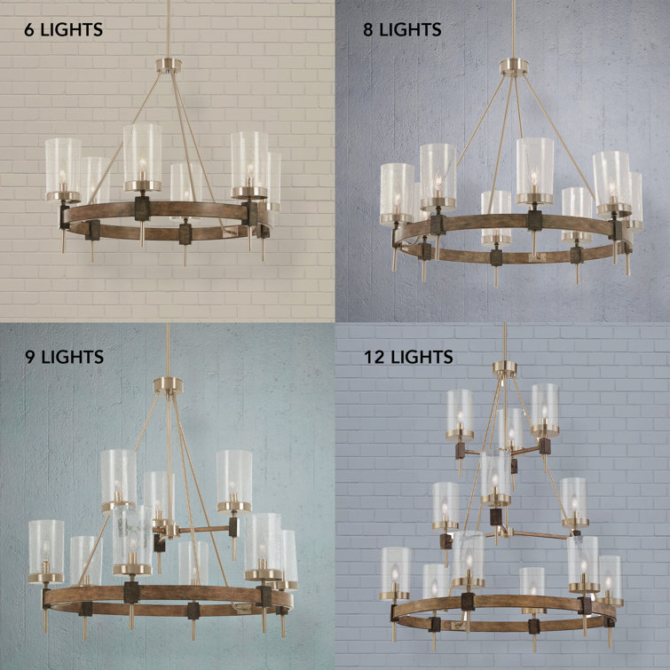 Stone Grey and Brushed Nickel 6-Light Chandelier with Clear Seedy Glass