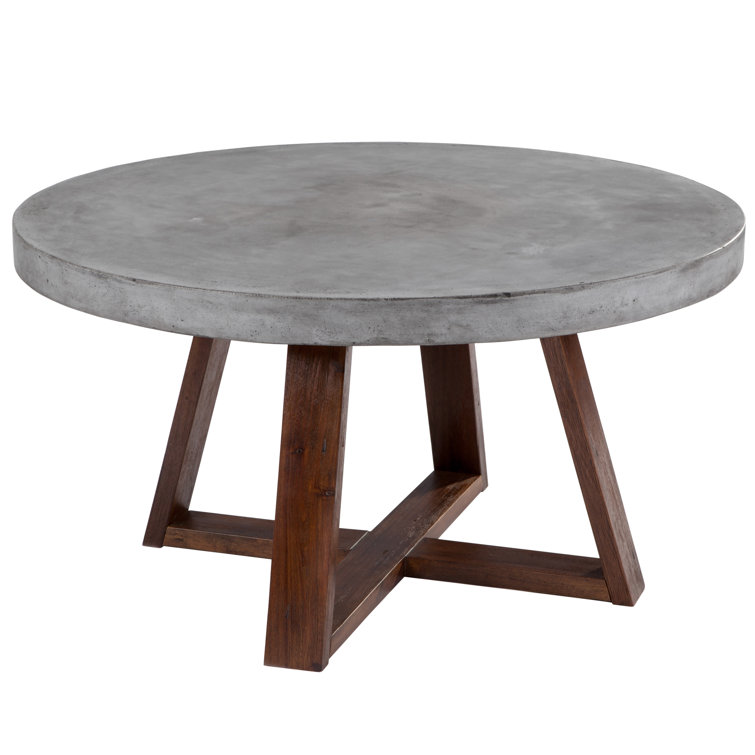 Contemporary Mixt 35.5" Round Wood Outdoor Coffee Table in Brown/Gray